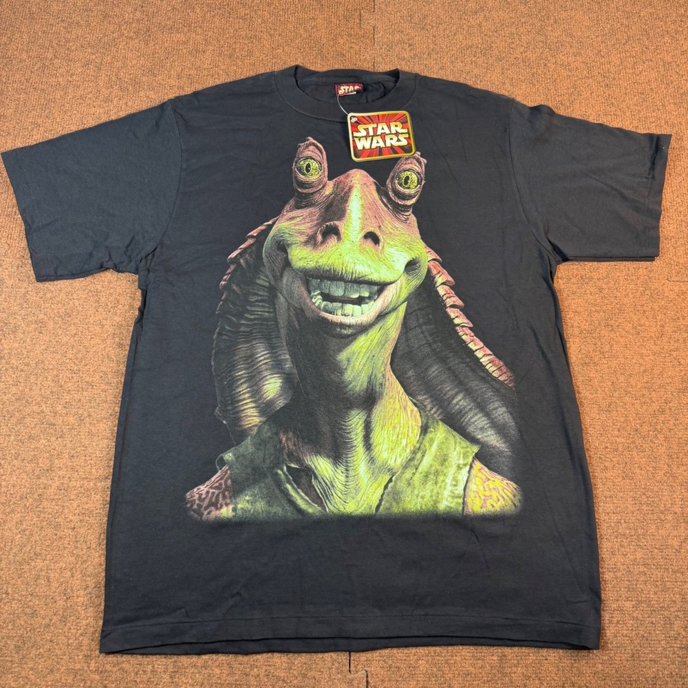 Star Wars Jar Jar Binks T-Shirt Mens Large Black Graphic Episode I Vintage 90s L